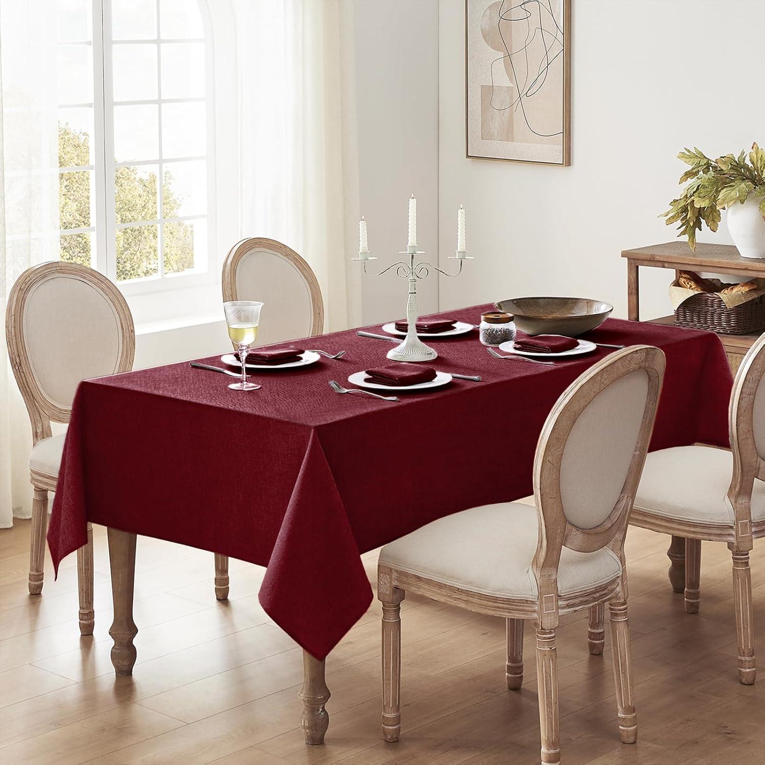 Softalker Linen Textured Rectangle Tablecloth,Waterproof Wipeable Farmhouse Burlap Table Cloth, Stain Resistant Wrinkle Free Table Covers for Kitchen Dining Holiday Party (60 x 84, Red)