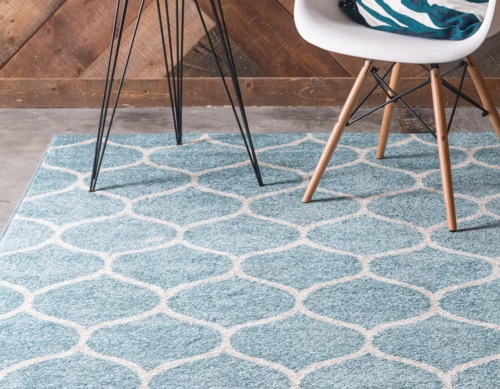 Unique Loom Trellis Frieze Collection Area Rug - Rounded (8' x 11' Rectangle Light Blue/Ivory)