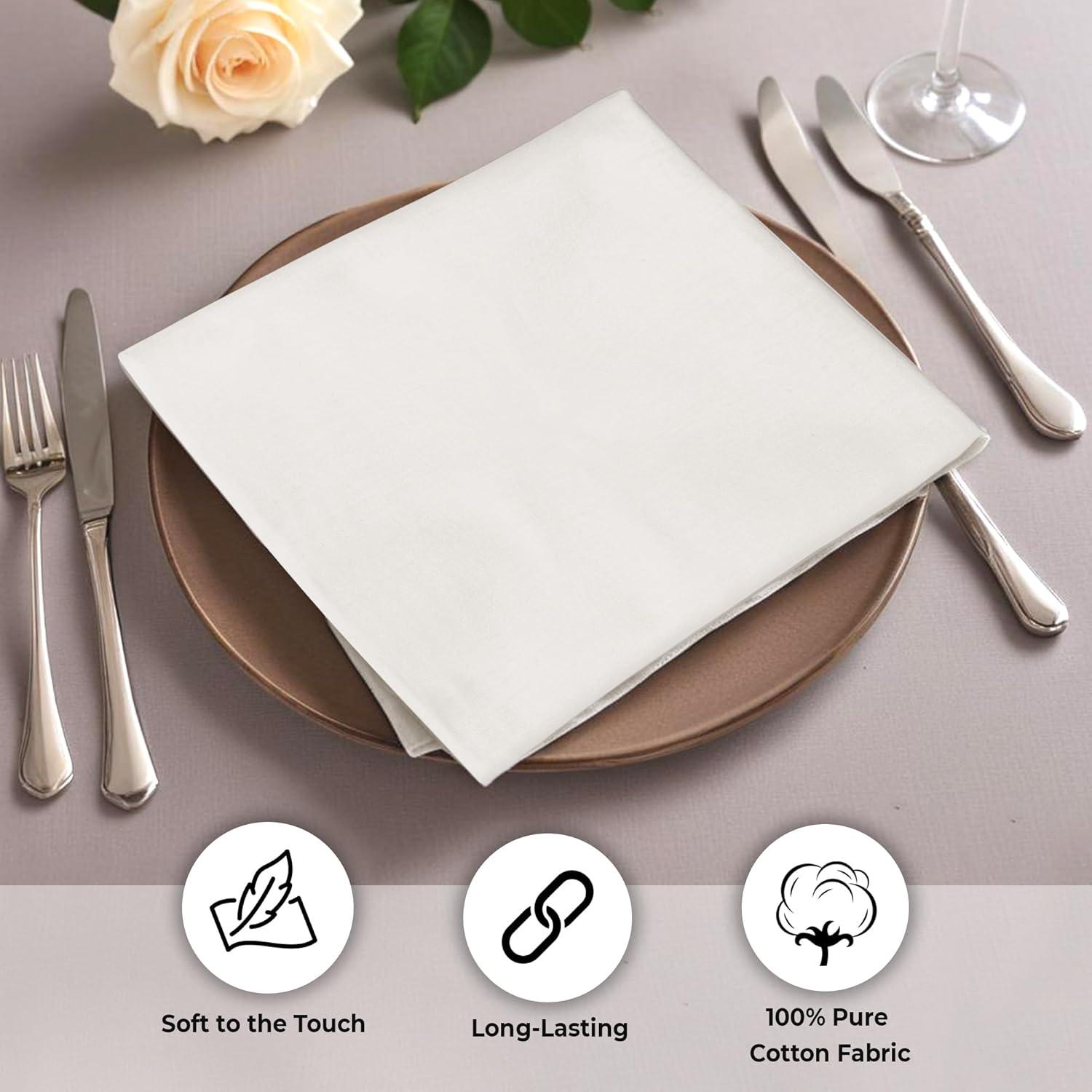 Ivory Cotton 18x18 Inch Dinner Napkins Set of 12