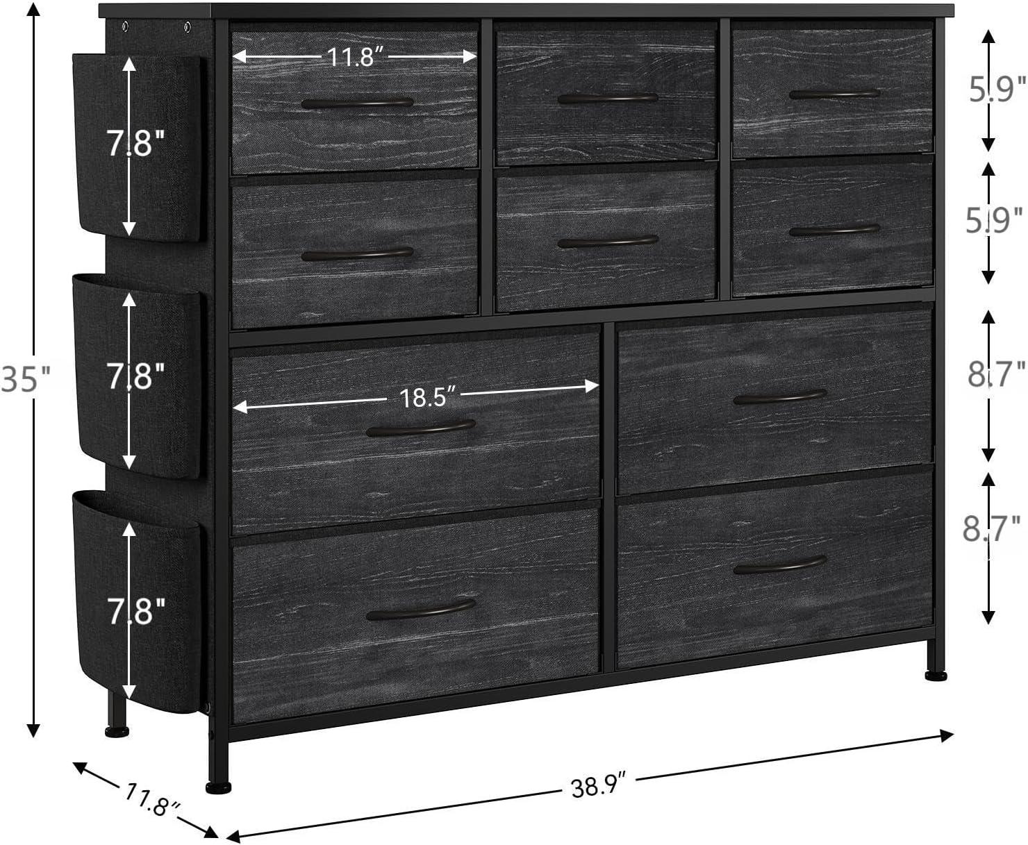 Dresser for Bedroom with 10 Drawers, Dressers & Chest of Drawers, Long Fabric Storage Drawer with Wood Tabletop for Kids Room, Closet, Hallway, Entryway (Graphite Gray)