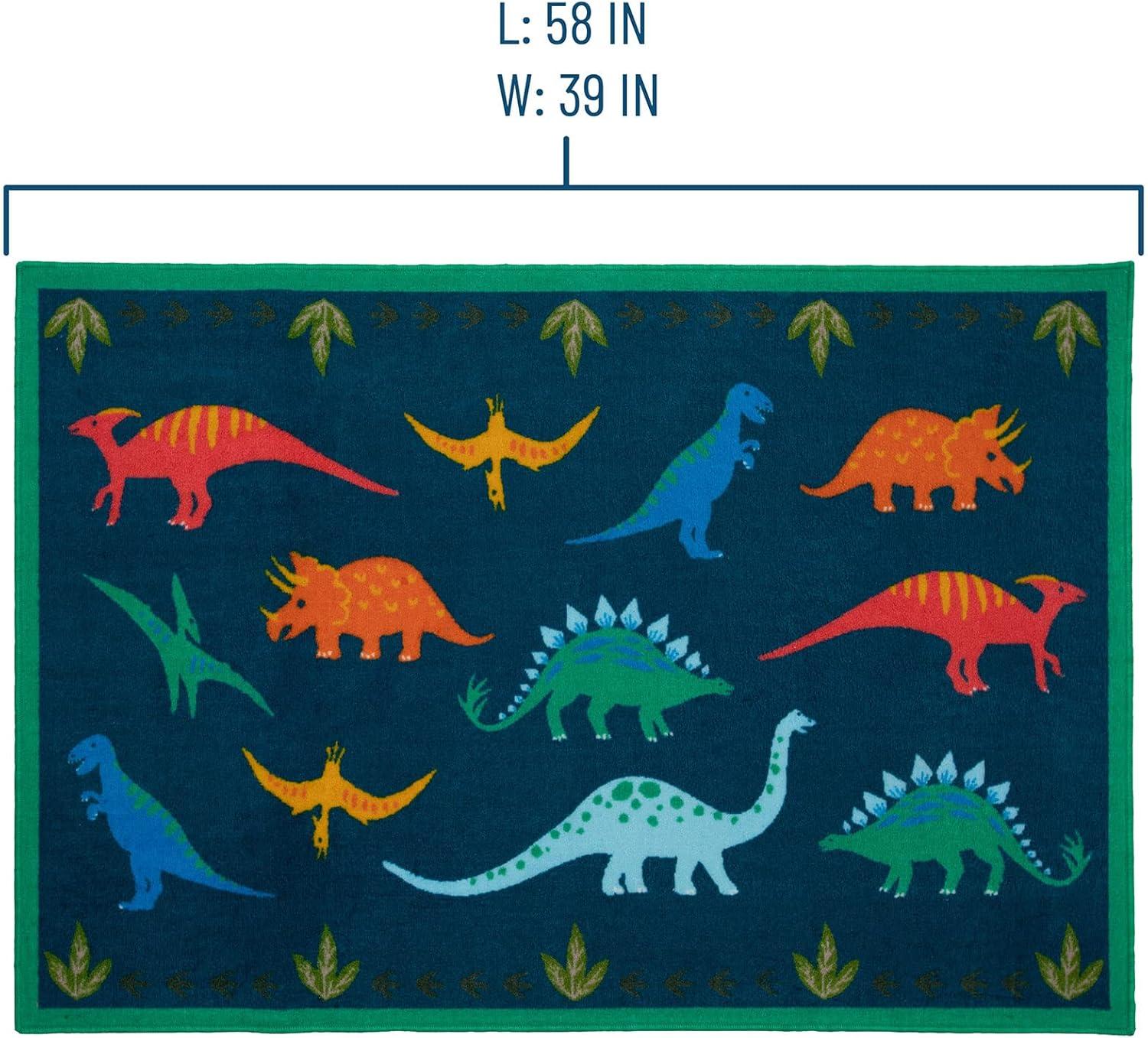 Jurassic Dinosaurs Blue and Green Kids Rug