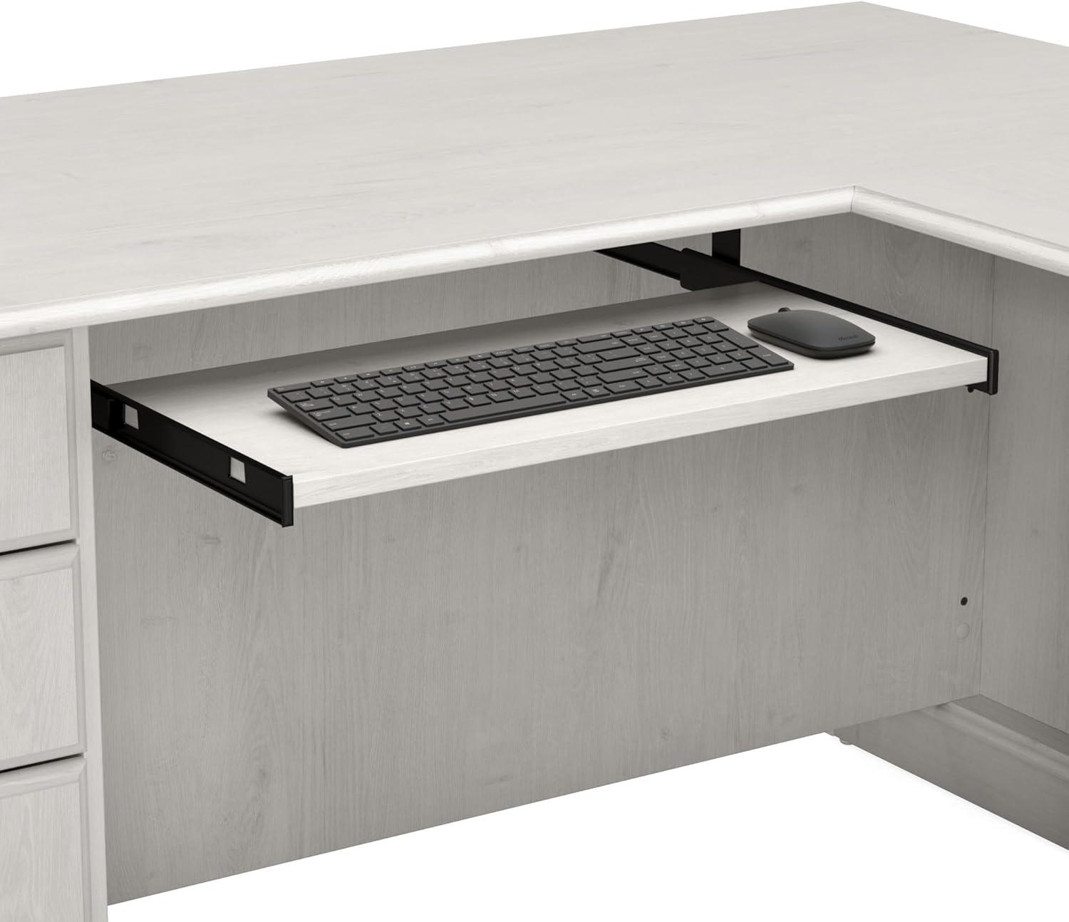 Bush Furniture Saratoga L Shaped Computer Desk with Drawers in Linen White