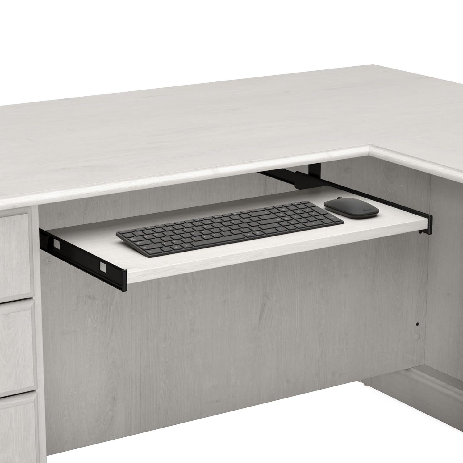 Bush Furniture Saratoga L Shaped Computer Desk with Drawers in Linen White