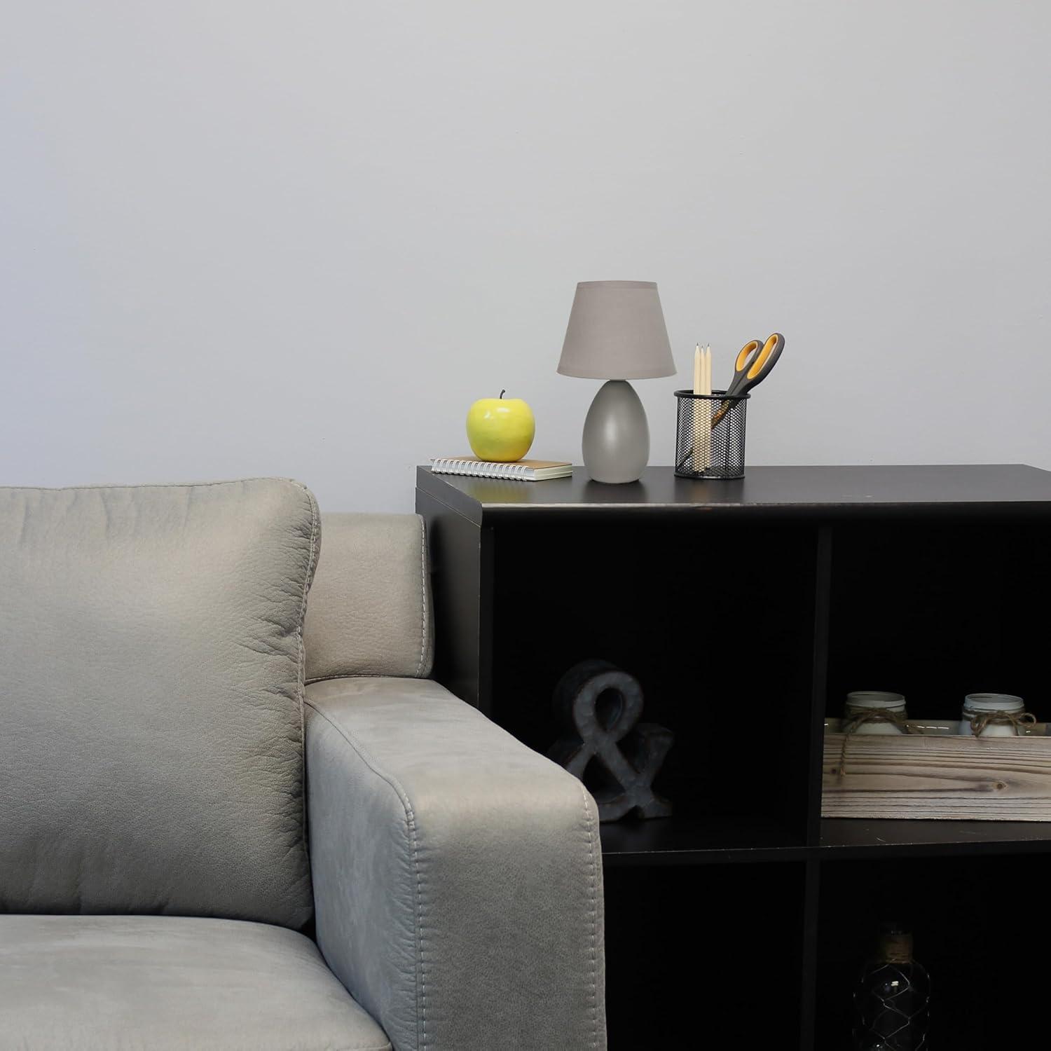 Simple Designs 9.45" Mini Egg Oval Ceramic Table Lamp with Matching Shade (Includes LED Light Bulb) Gray