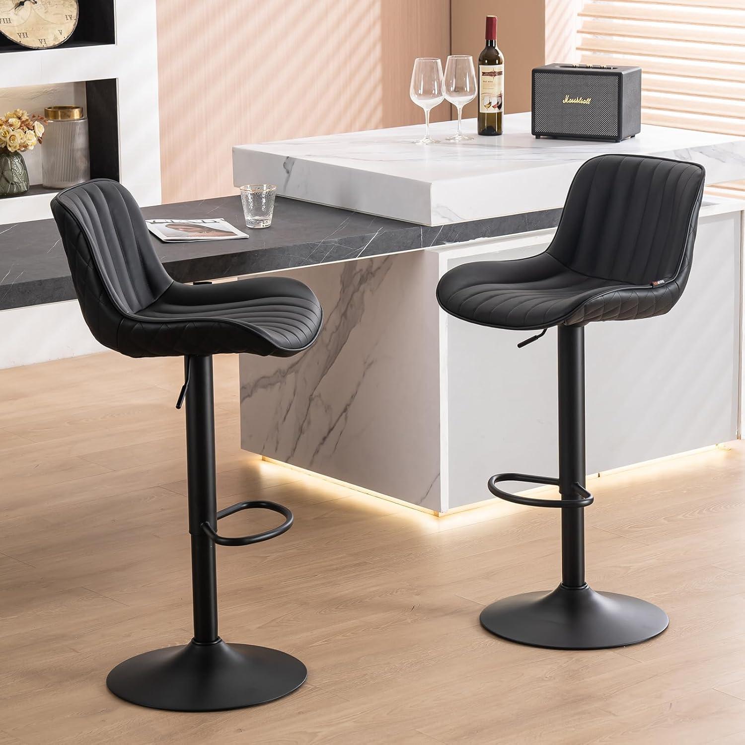 Zager Swivel Adjustable Height Bar Stools, Leather Upholstered Counter Stools, Modern Pub Stool