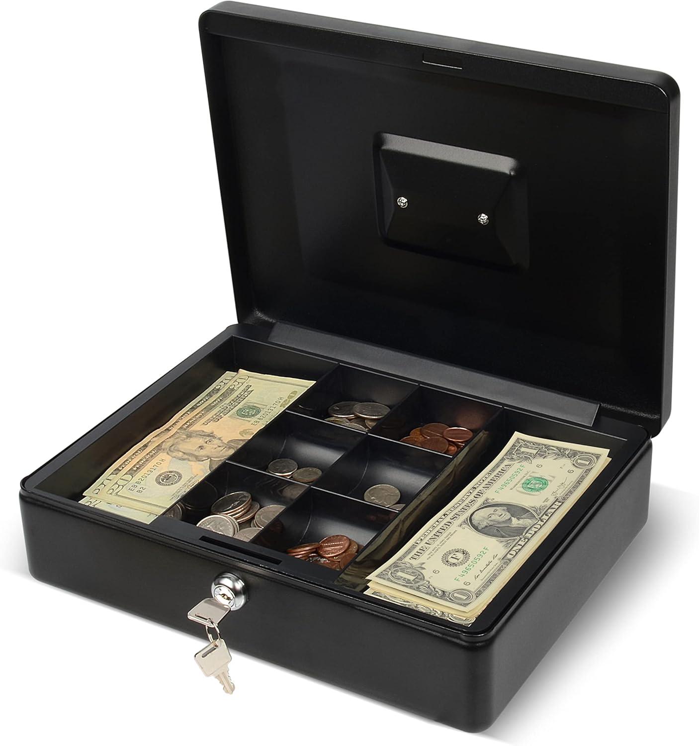 CARL Bill Tray Steel Security Cash Box - Steel - Black - 4" Height x 9" Width