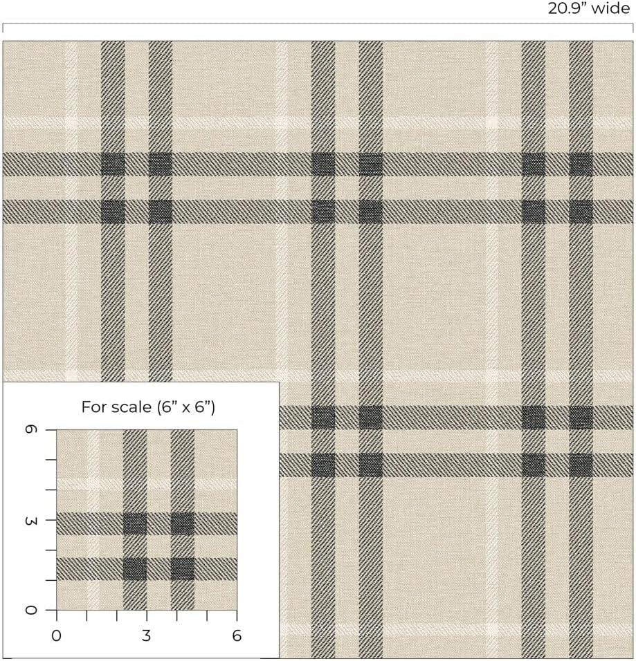 NextWall Linen & Ebony Calverlay Plaid Peel and Stick Wallpaper - 20.9 in. W. x 18 ft. L. Roll