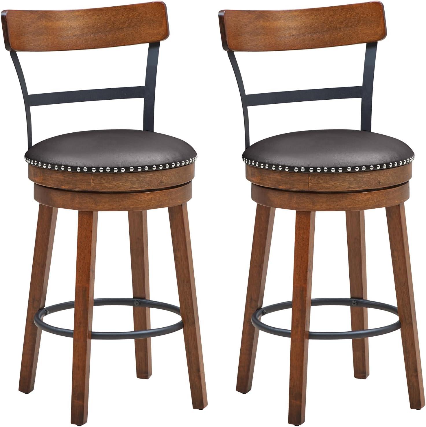 GVN Set of 2 25.5 Inch Swivel Counter Height Bar Stool, Bar Height Stools, Counter Height Bar Stools for Kitchen, Dining Room