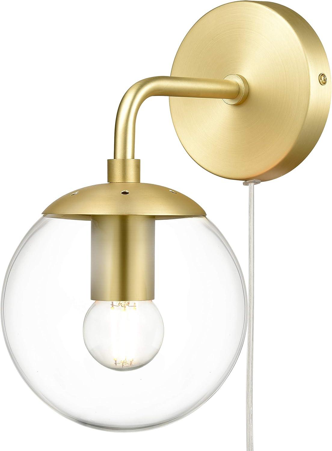 Greta Globe 8'' Brushed Brass Wall Sconce with Clear Glass Shade