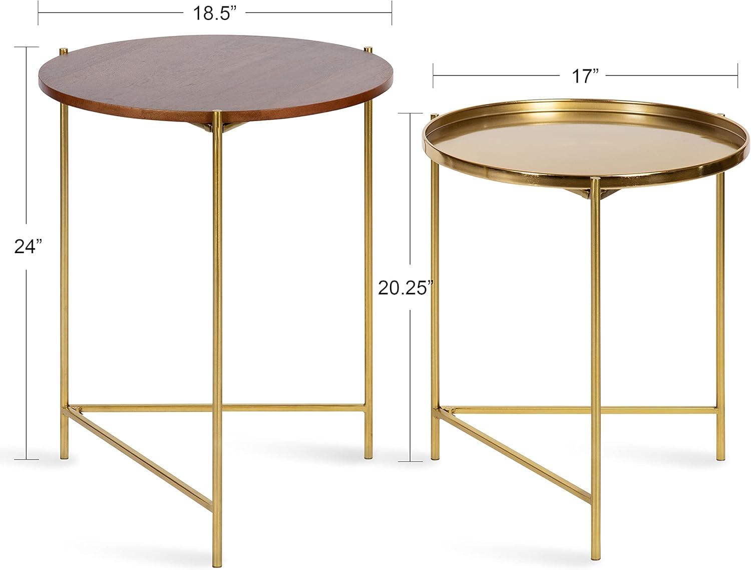 Kate and Laurel Ulani Round Wood Nesting Table, 2 Piece, Walnut Brown and Gold