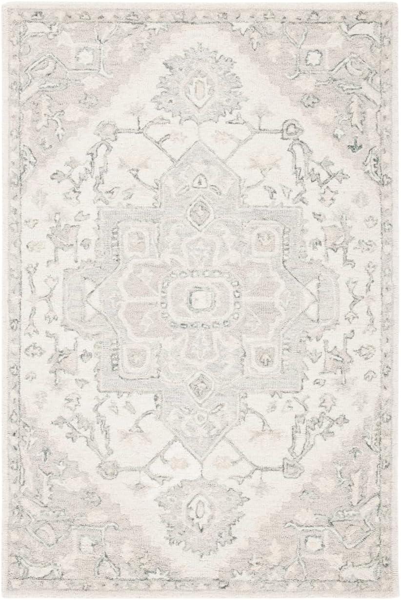 Ivory & Beige Handmade Wool Medallion Area Rug - 2'3" x 5'