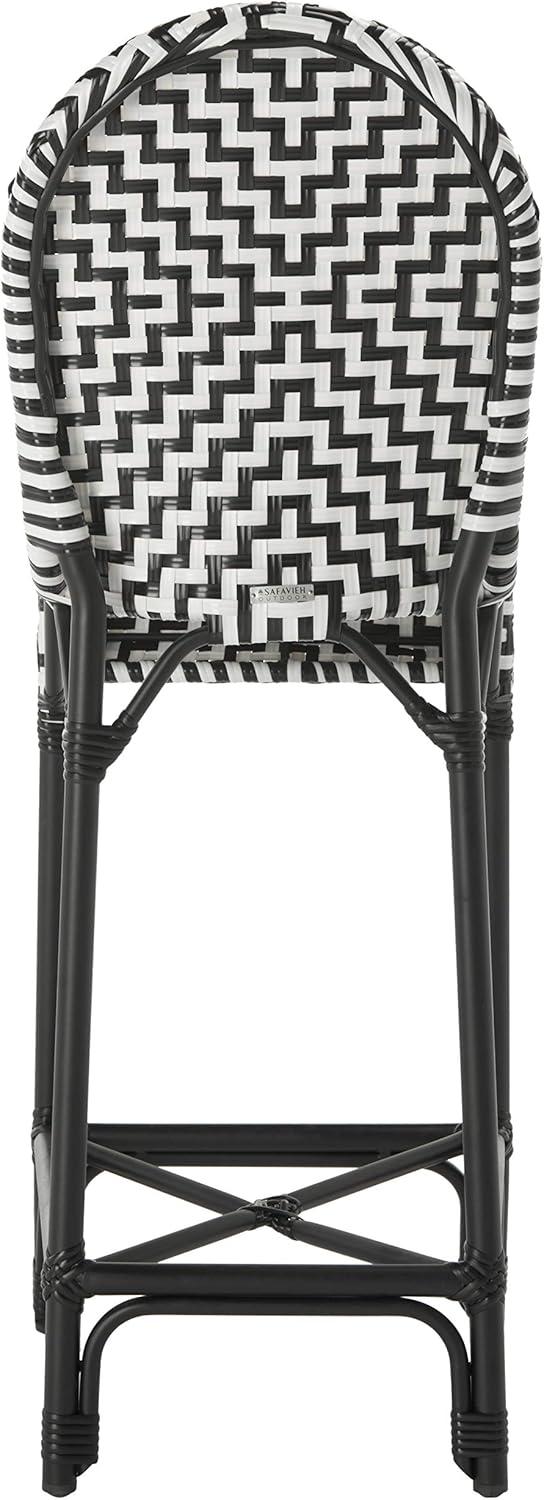 Tilden Black and White Rattan Indoor/Outdoor Bar Stool