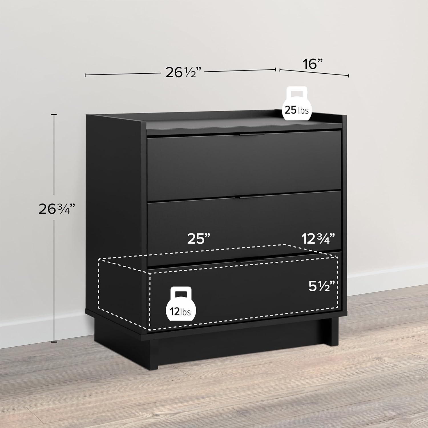 Prepac 26.5" Wide Simply Modern 3 Drawer Nightstand Black