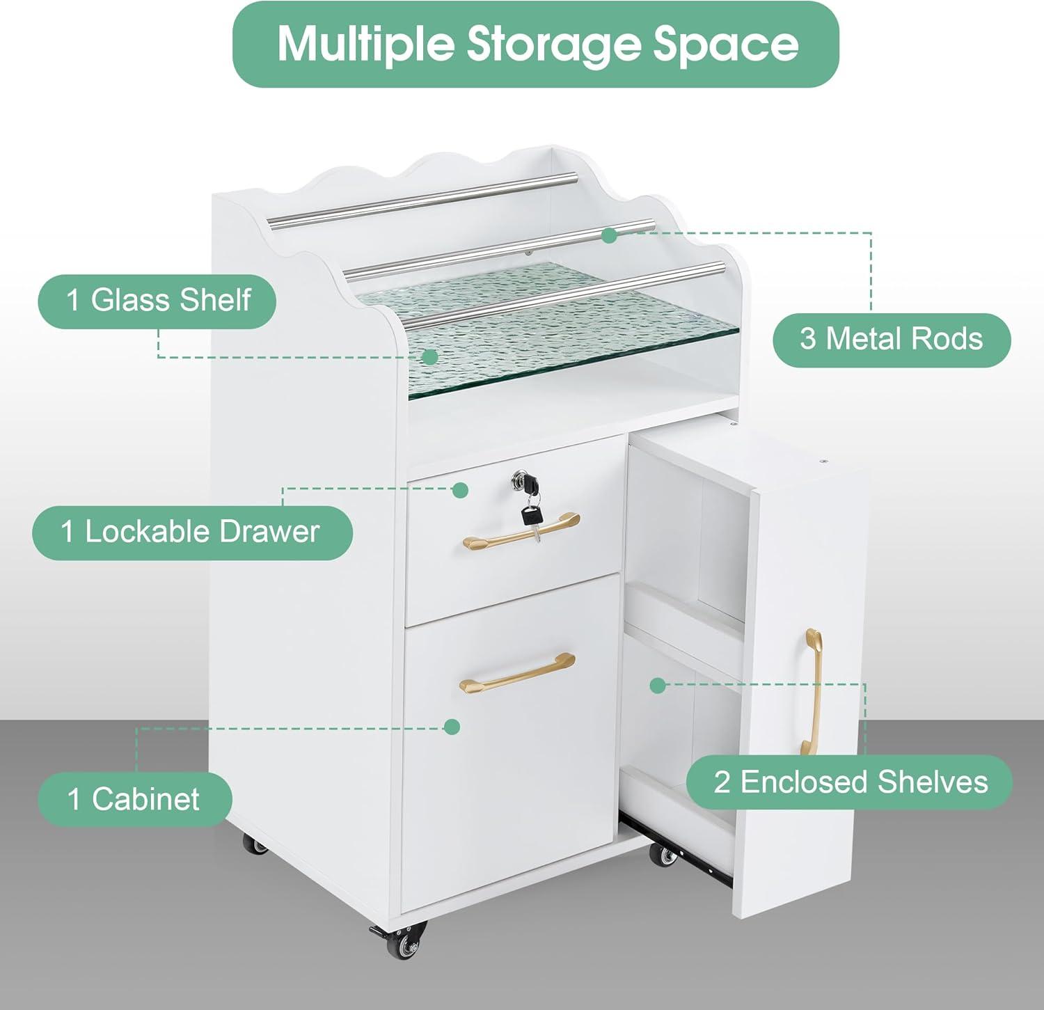 BarberPub Salon Trolley Makeup Organizer with Drawer and Cabinet