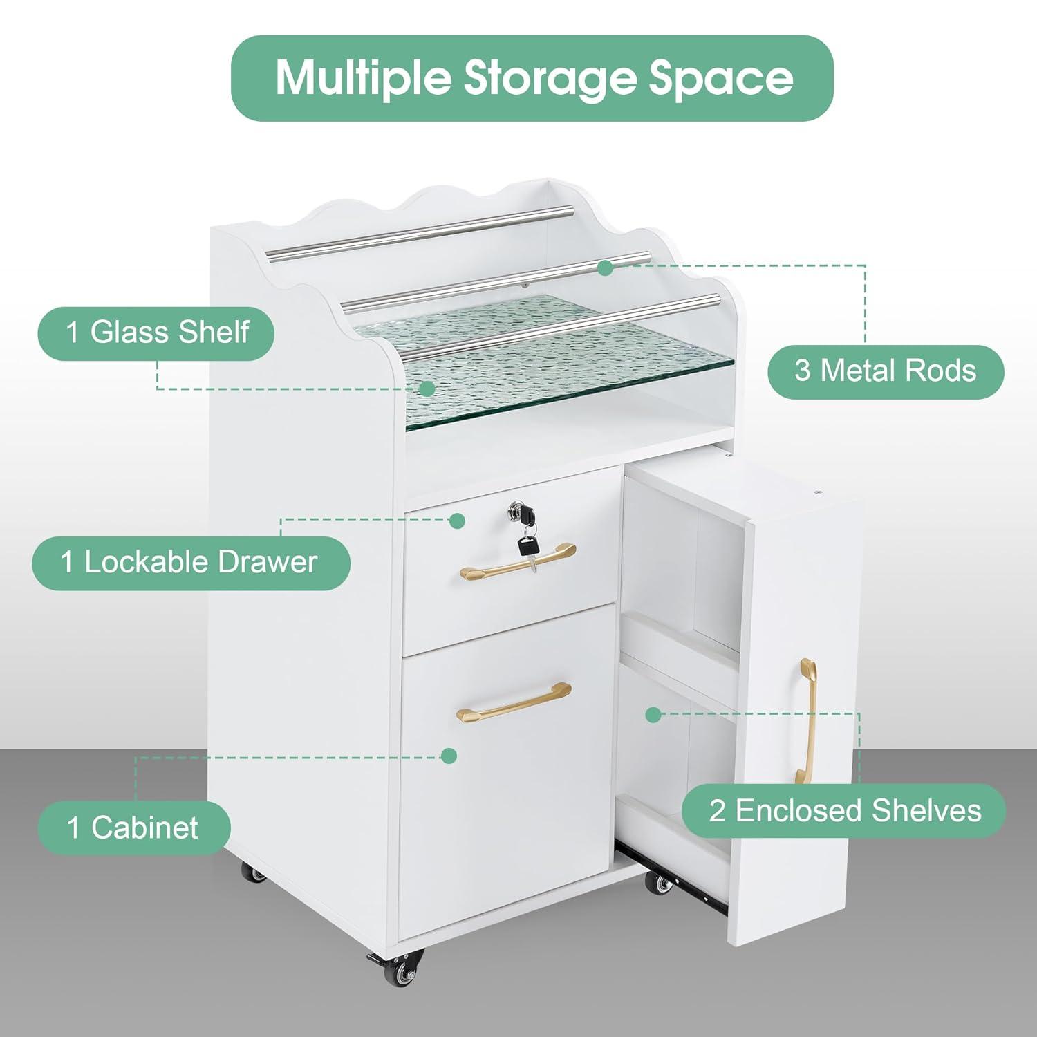 BarberPub Salon Trolley Makeup Organizer with Drawer and Cabinet