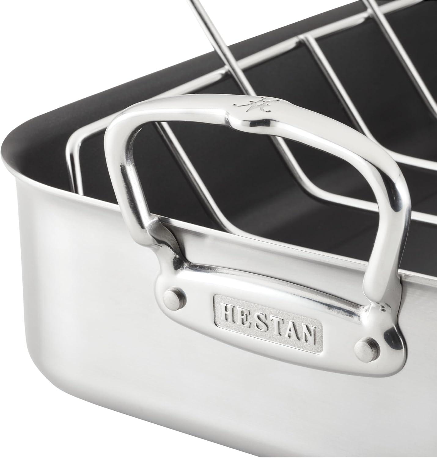 Large Silver Nonstick Roaster with Rack and Handles