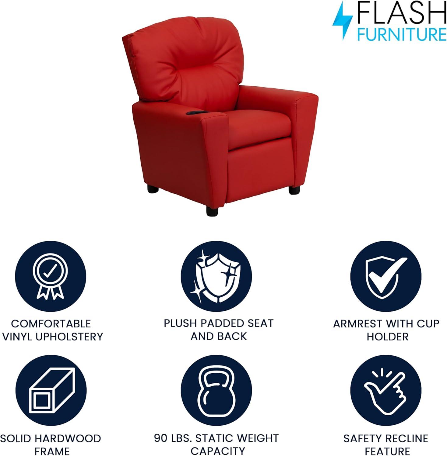 Flash Furniture Chandler Contemporary Red Vinyl Kids Recliner with Cup Holder