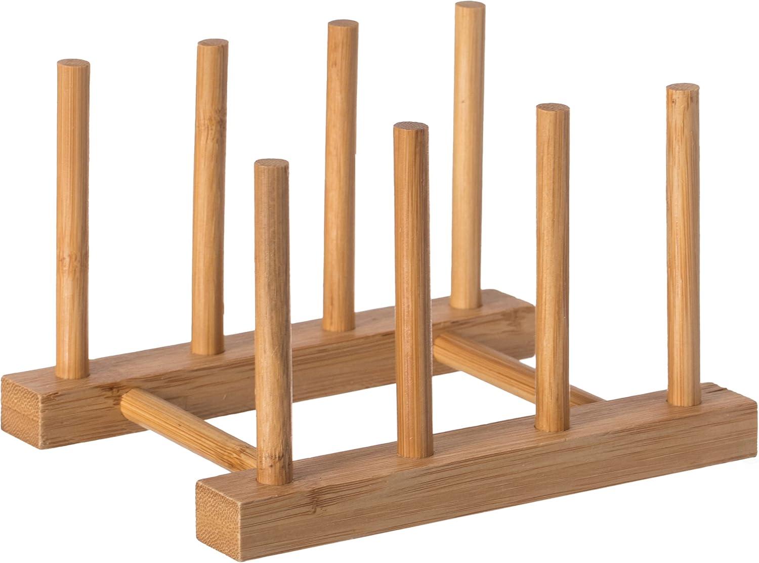 Set of 2 Bamboo Wooden 3-Grid Dish Drainer Racks