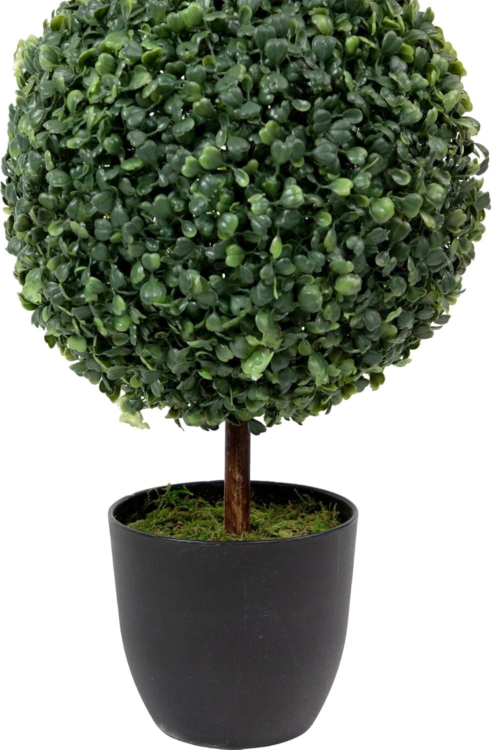 38" Artificial Two-Tone Boxwood Triple Ball Topiary Tree with Round Pot Unlit