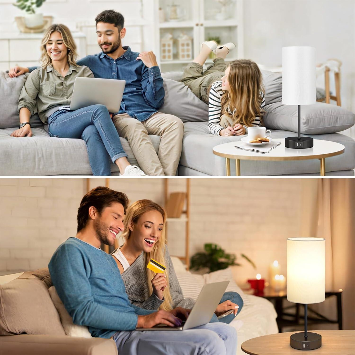 Ebern Designs Table Lamp For Bedroom, 3 Way Dimmable Touch Lamp With Dual Charging Station, Small Bedside Lamps For Night Stands, Living Room, Office(LED Bulb Included)