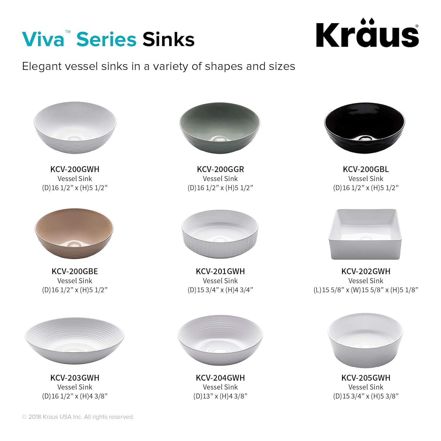 KRAUS Viva™ Thin Porcelain Ceramic Vessel Bathroom Sink with Pop-Up Drain