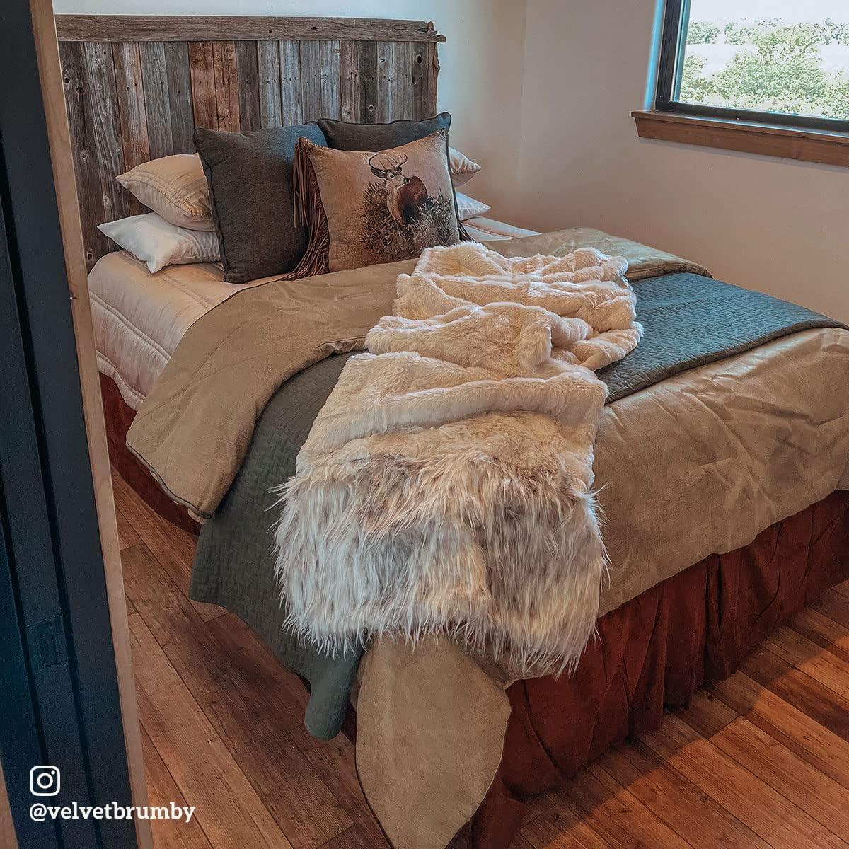 Paseo Road Brighton Western Bedding 4 Piece Full Size Comforter Set, Brown Rustic Cabin Theme Faux Leather Bed Set, Winter Warm Comforters Sets with Bed Skirt, Shams, Accent Pillow