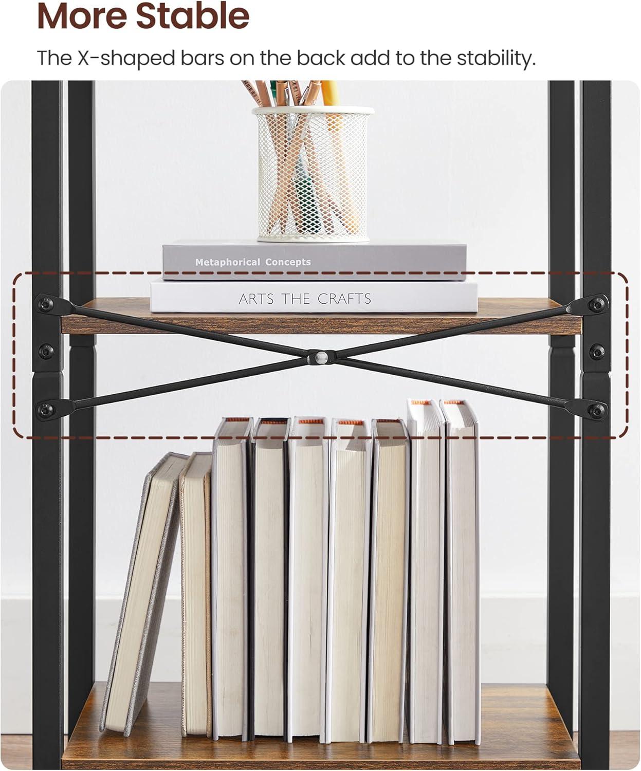 Rustic Brown and Black 4-Tier Adjustable Bookshelf