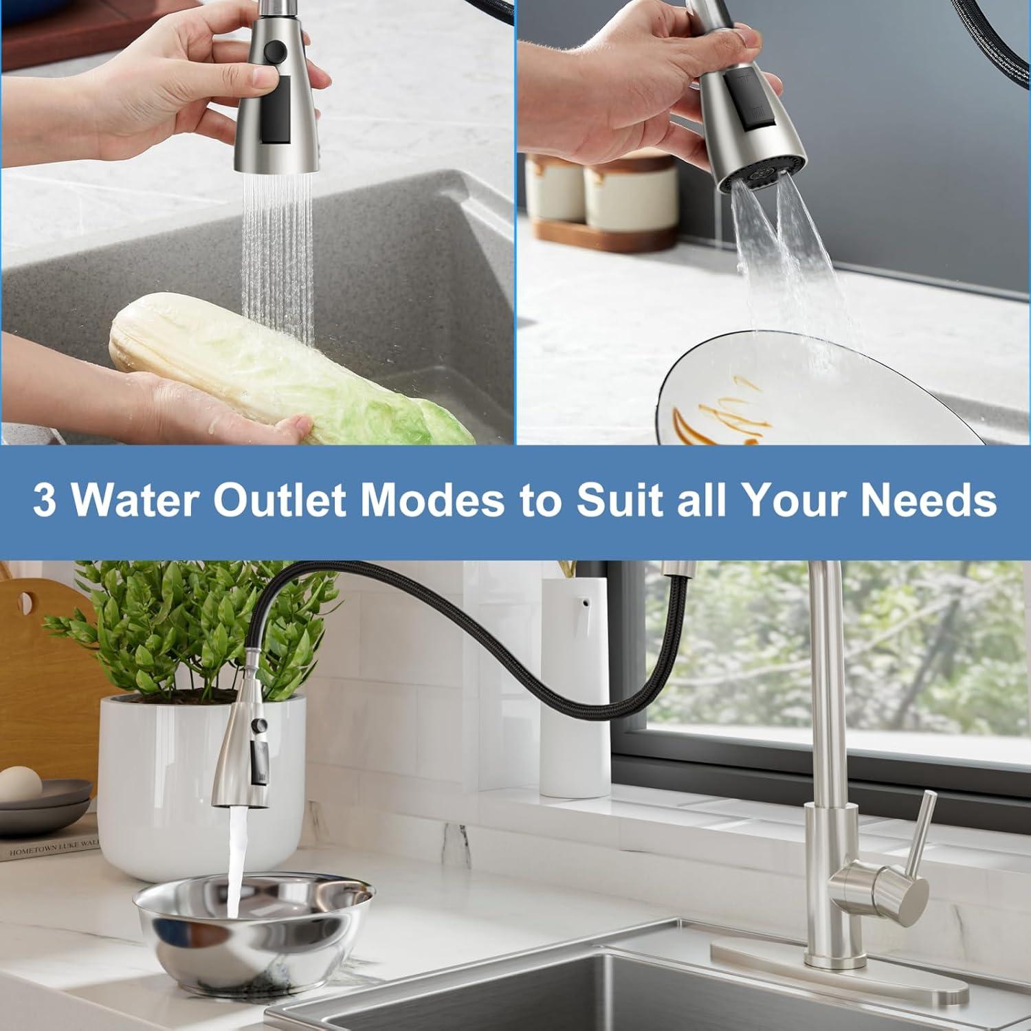 WOWOW 3-Function Sprayer Pull Down Kitchen Faucet Spray Head Replacement With 9-Adapter Kit