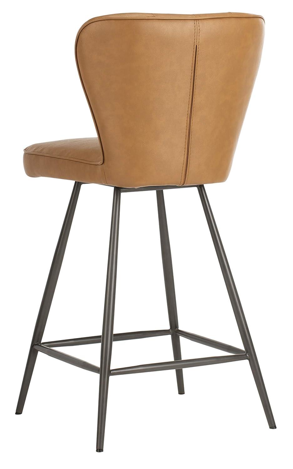 Ashby 26"H Mid-Century Modern Leather Tufted Swivel Counter Stool (Set of 2) - FOX1702 - Camel - Safavieh Couture