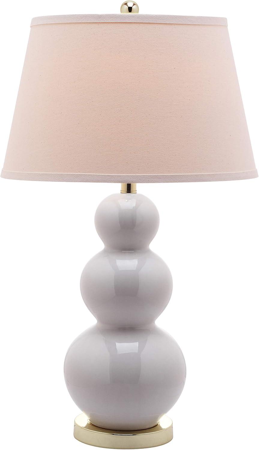 SAFAVIEH Lighting Collection Pamela Modern Contemporary White Triple Gourd Ceramic 27-inch Bedroom Living Room Home Office Desk Nightstand Table Lamp (LED Bulbs Included)