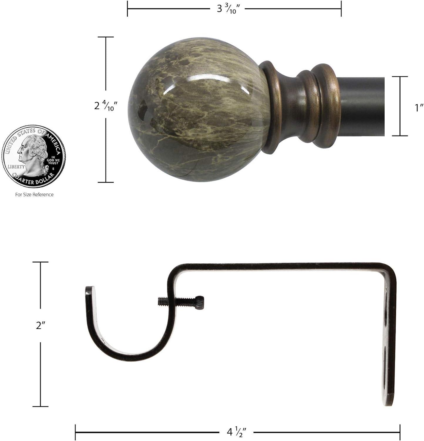 Adjustable Bronze Marble Ball Curtain Rod Set, 18-36 Inches