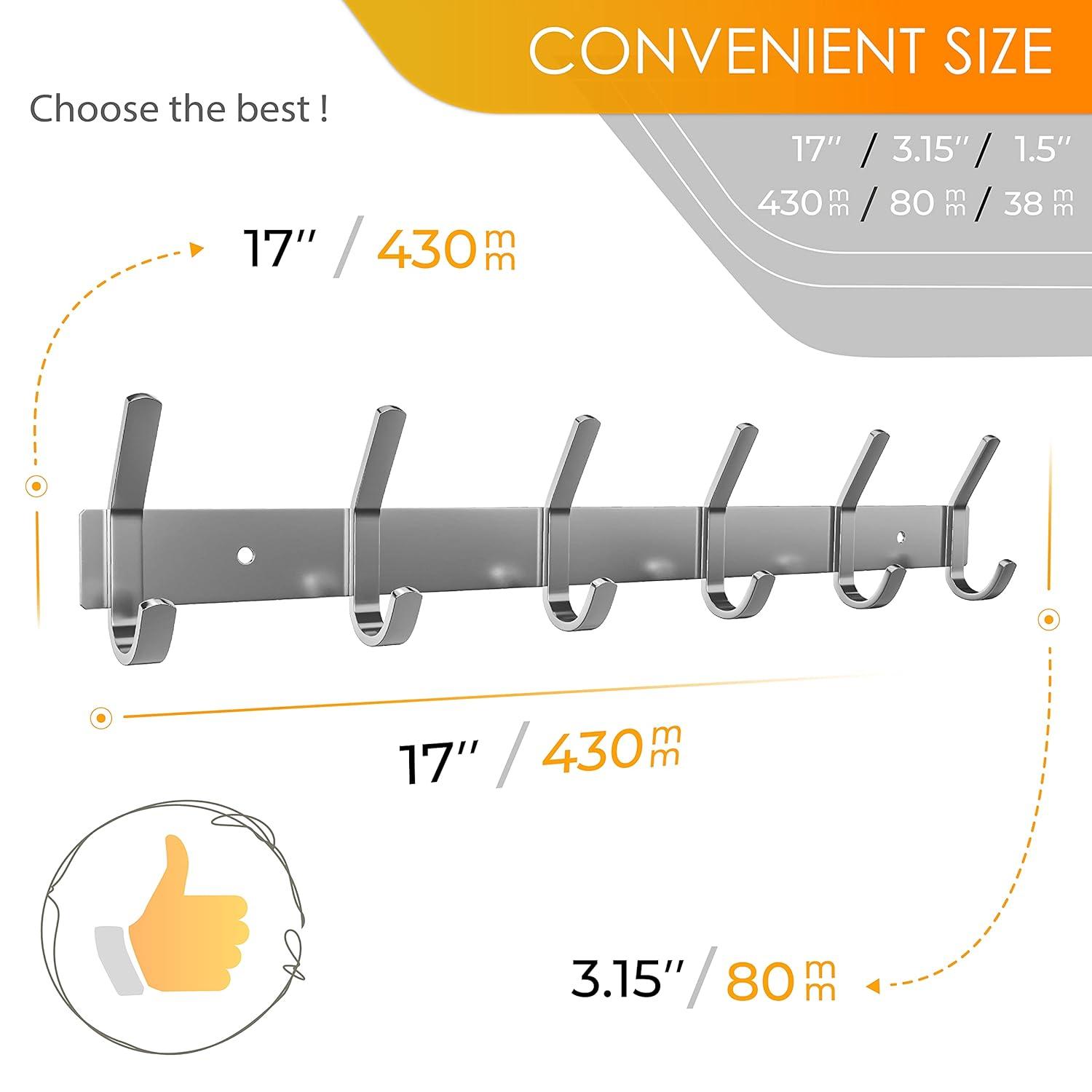 MAXAYA Coat Rack Wall Mount With 6 Double Hooks For Hang...