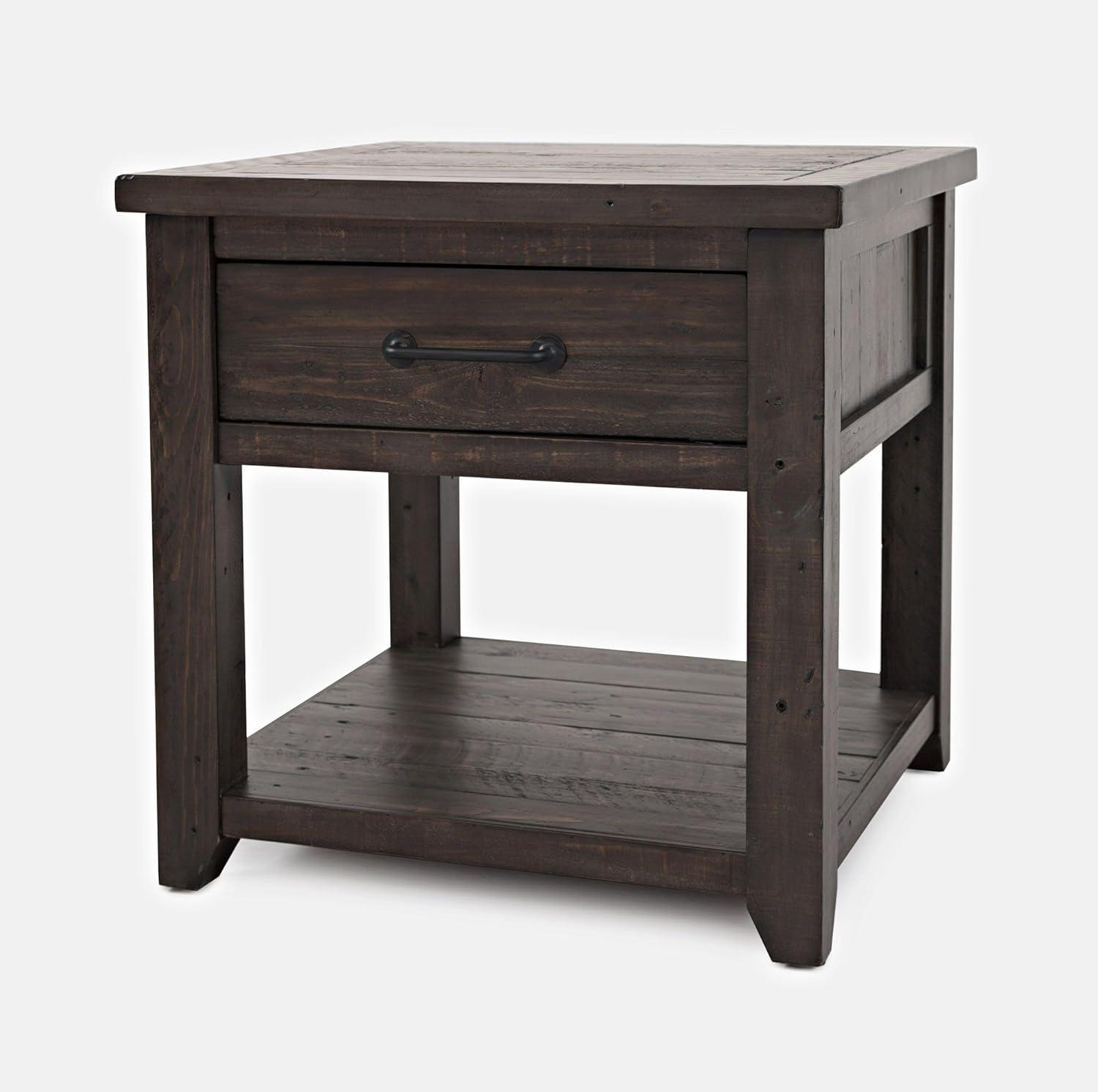 Barnwood Brown Rustic Wood End Table with Drawer and Shelf