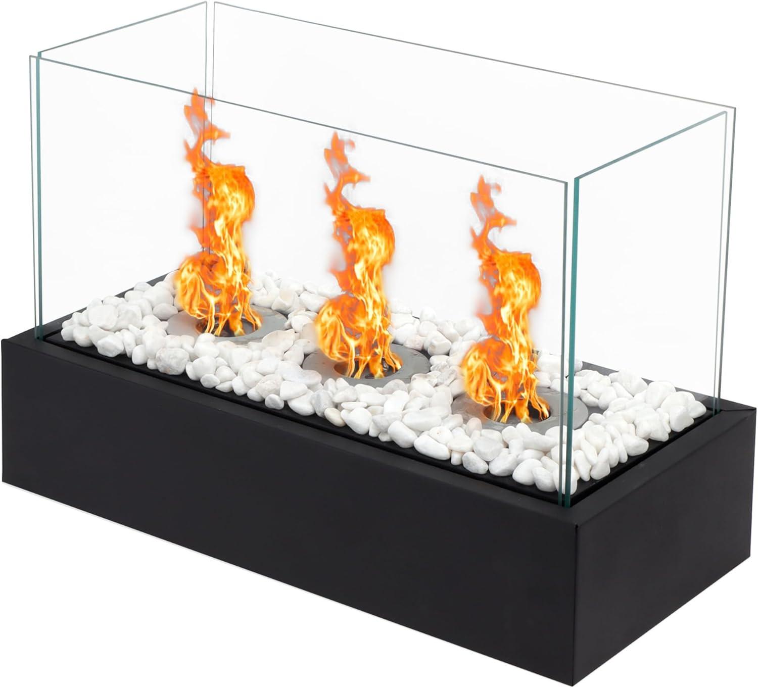 Black Stainless Steel and Glass Tabletop Fire Pit