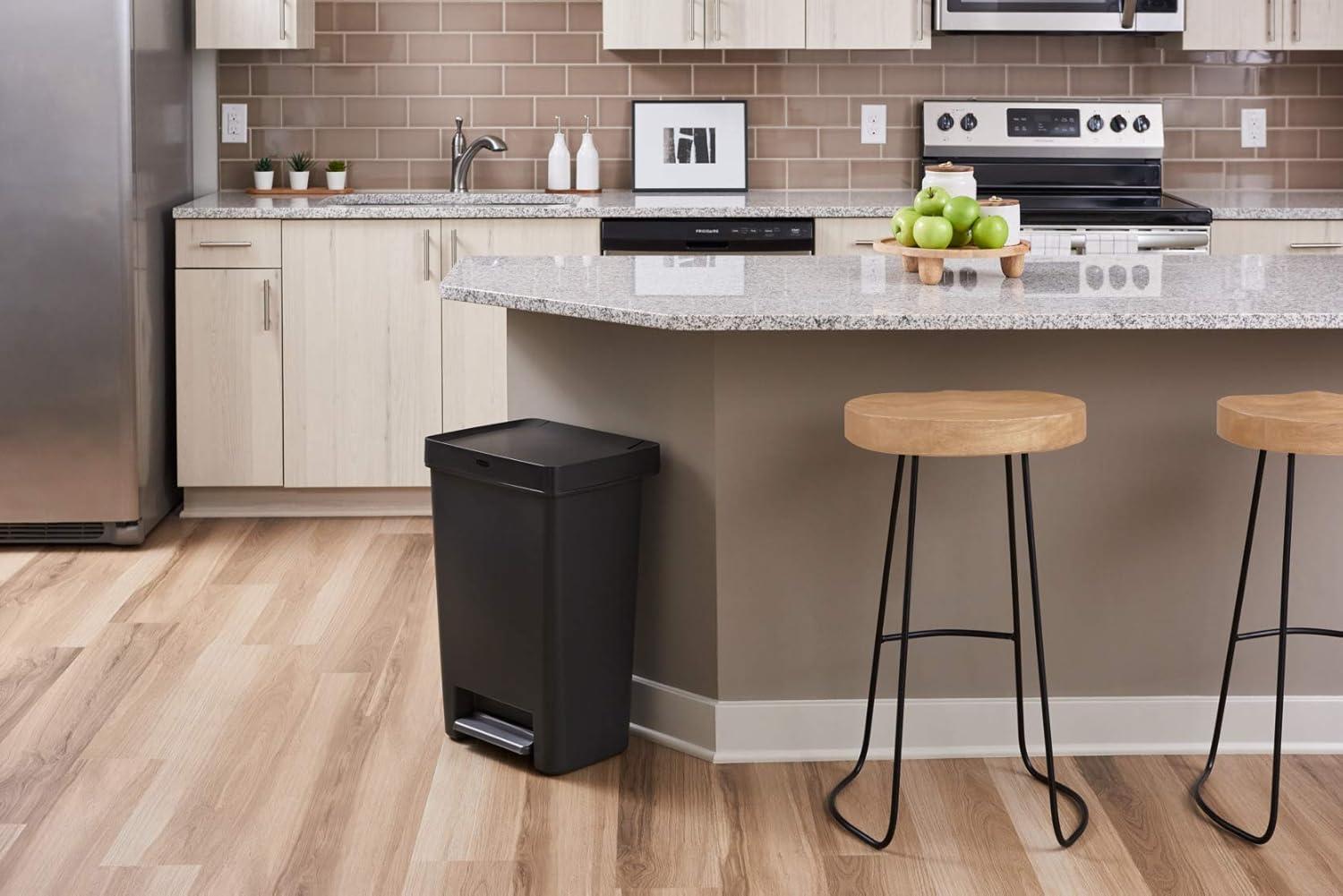 Black Plastic 13-Gallon Step-On Kitchen Trash Can