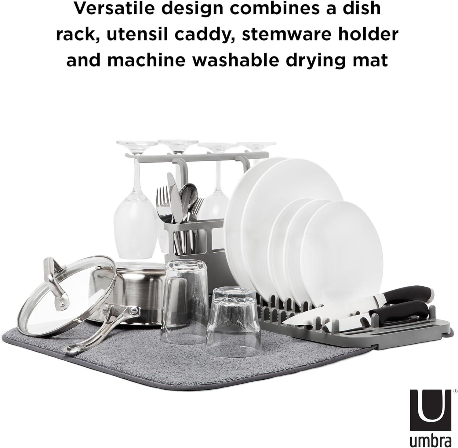 Compact Charcoal Polypropylene Dish Rack with Microfiber Mat