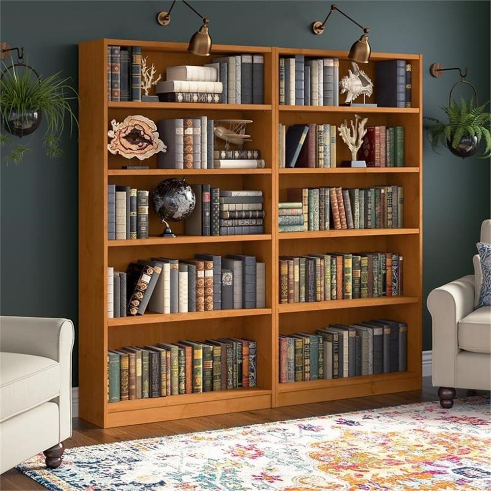 Universal Tall 5 Shelf Bookcase in Natural Cherry (Set of 2) - Engineered Wood