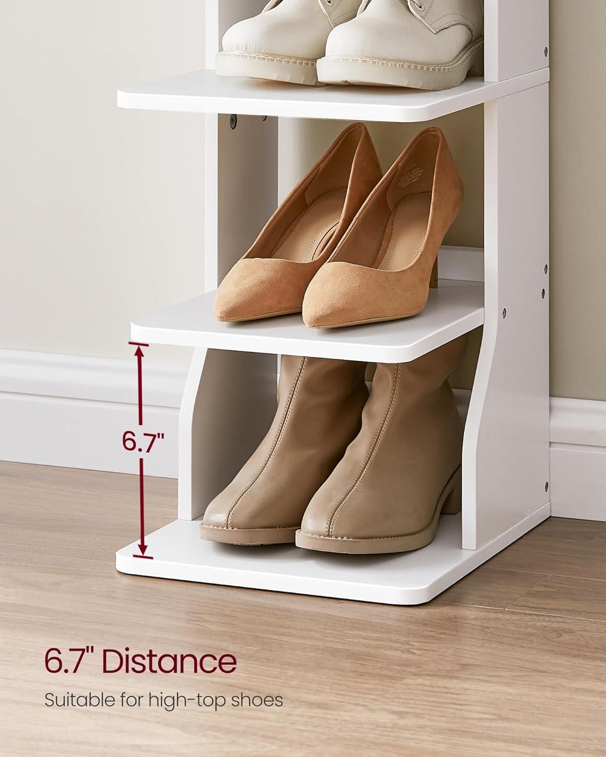 White 7-Tier Wooden and Metal Vertical Shoe Rack