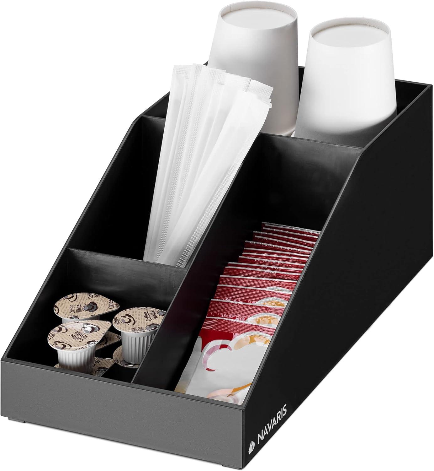 Navaris Coffee Station Organizer - Coffee Bar Countertop Accessories Holder for Sugar, Creamer, Cups, Tea - Office Kitchen Caddy - 4 Compartments