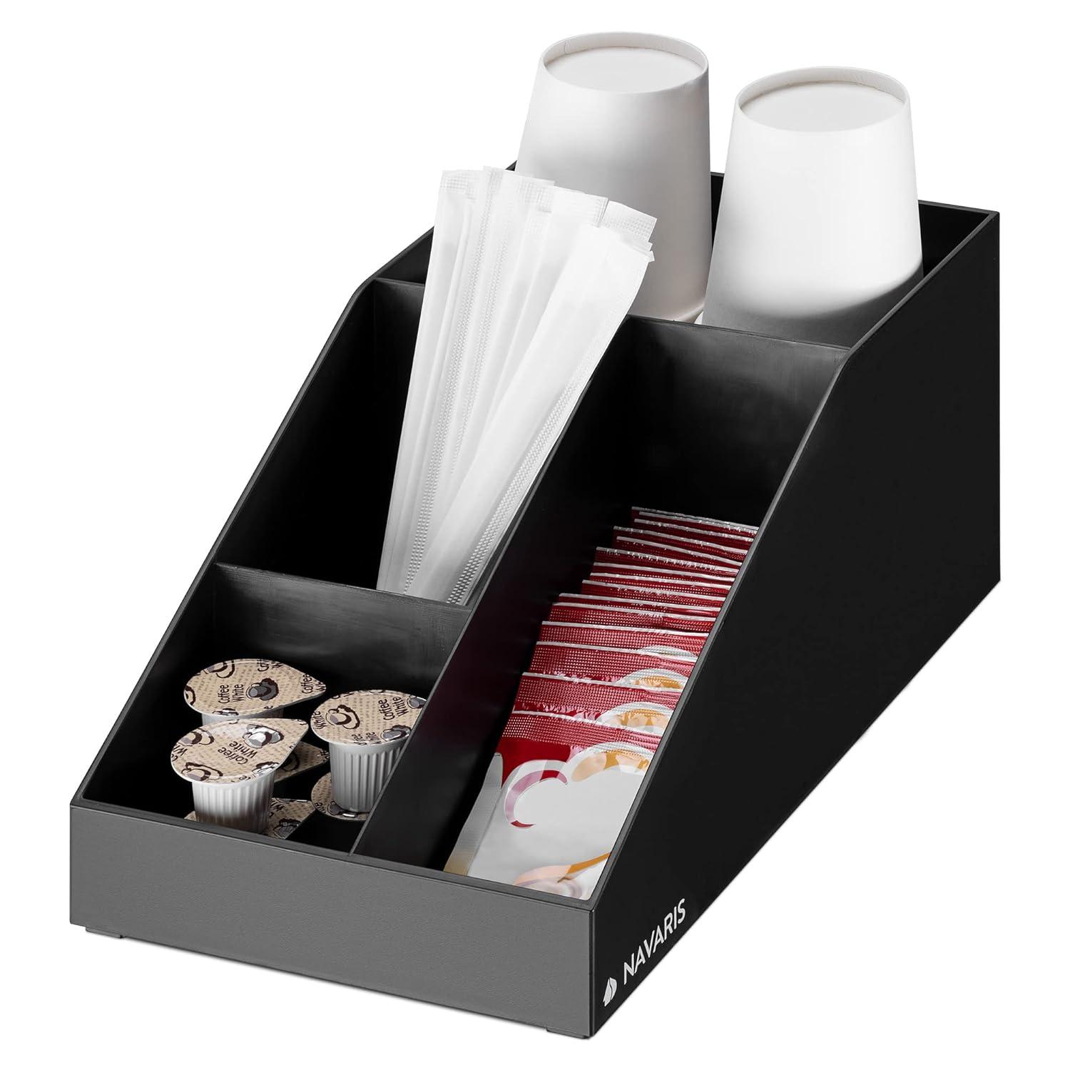 Navaris Coffee Station Organizer - Coffee Bar Countertop Accessories Holder for Sugar, Creamer, Cups, Tea - Office Kitchen Caddy - 4 Compartments