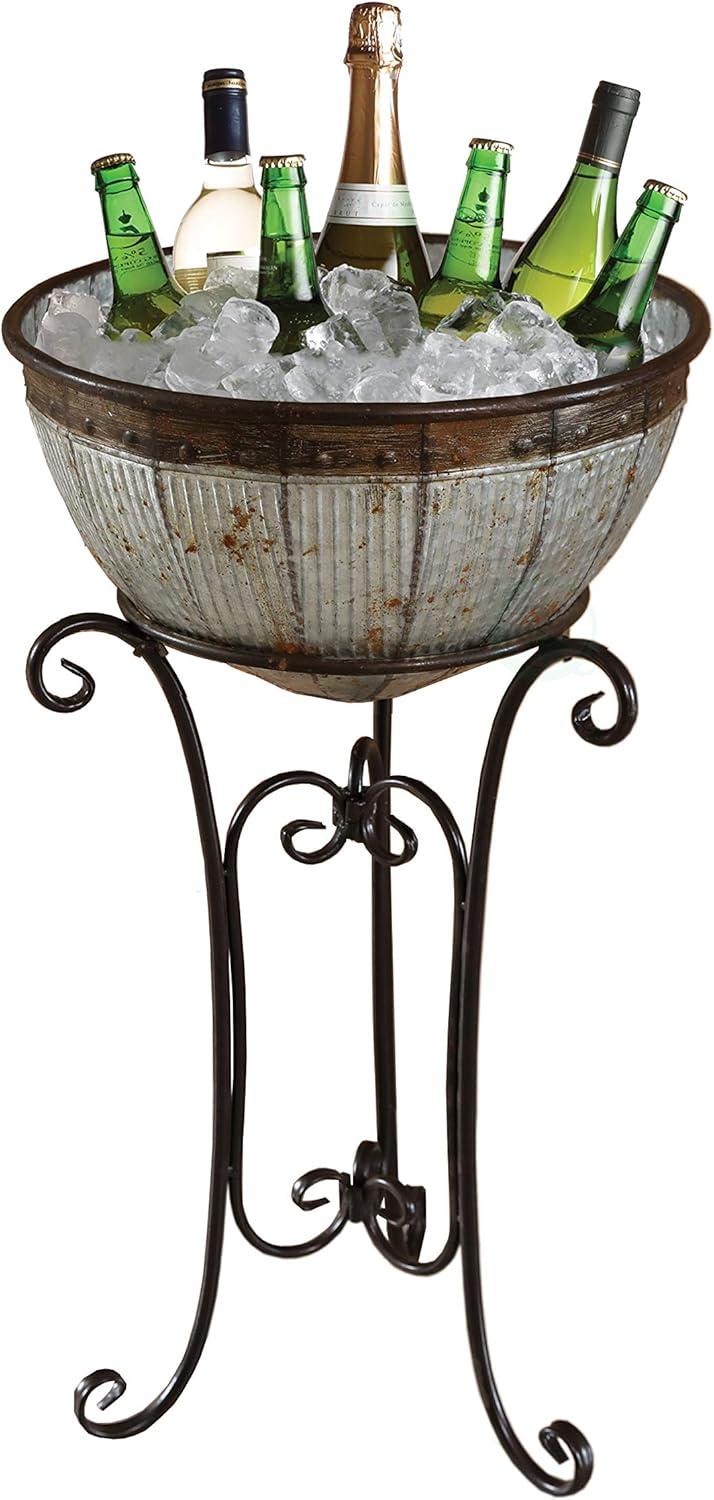 Vintiquewise Galvanized Metal Standing Beverage Cooler Tub with Liner