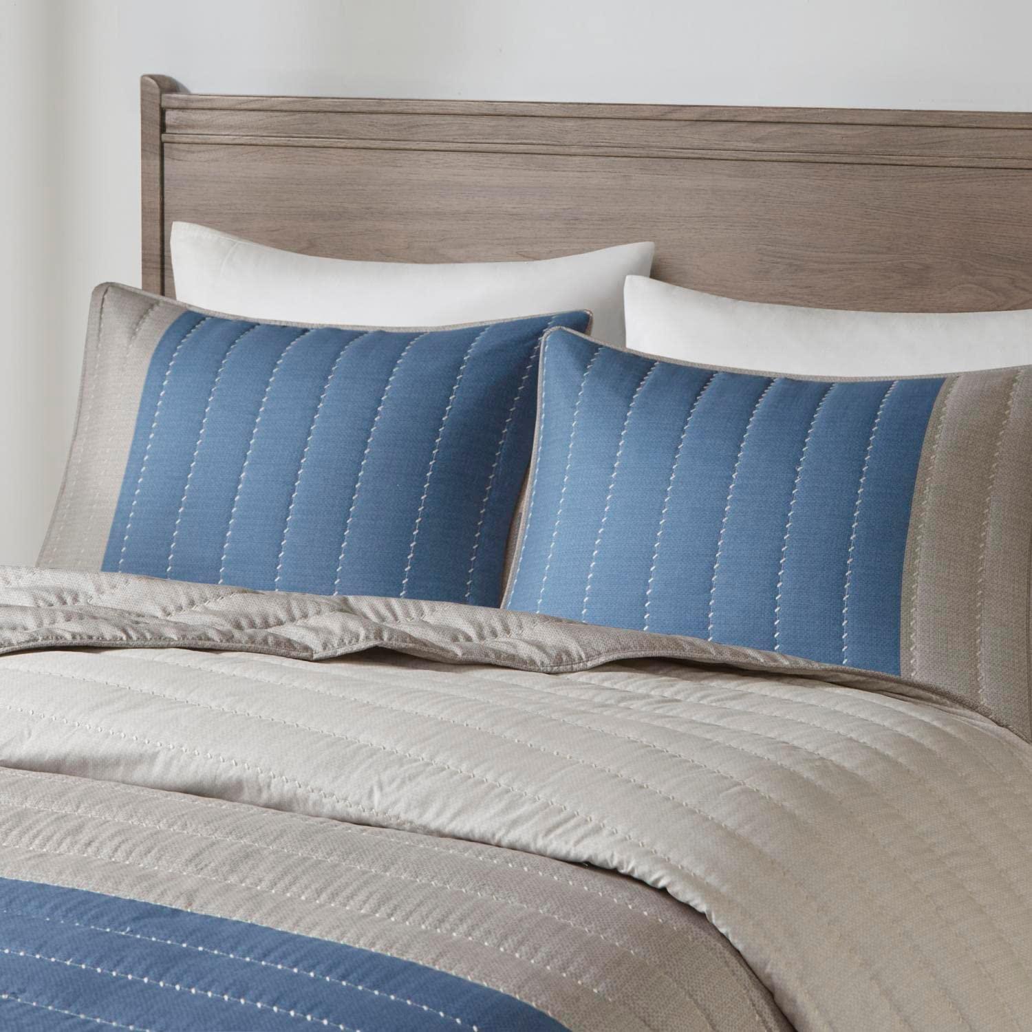 3 Piece Printed Color Blocking Quilt Set