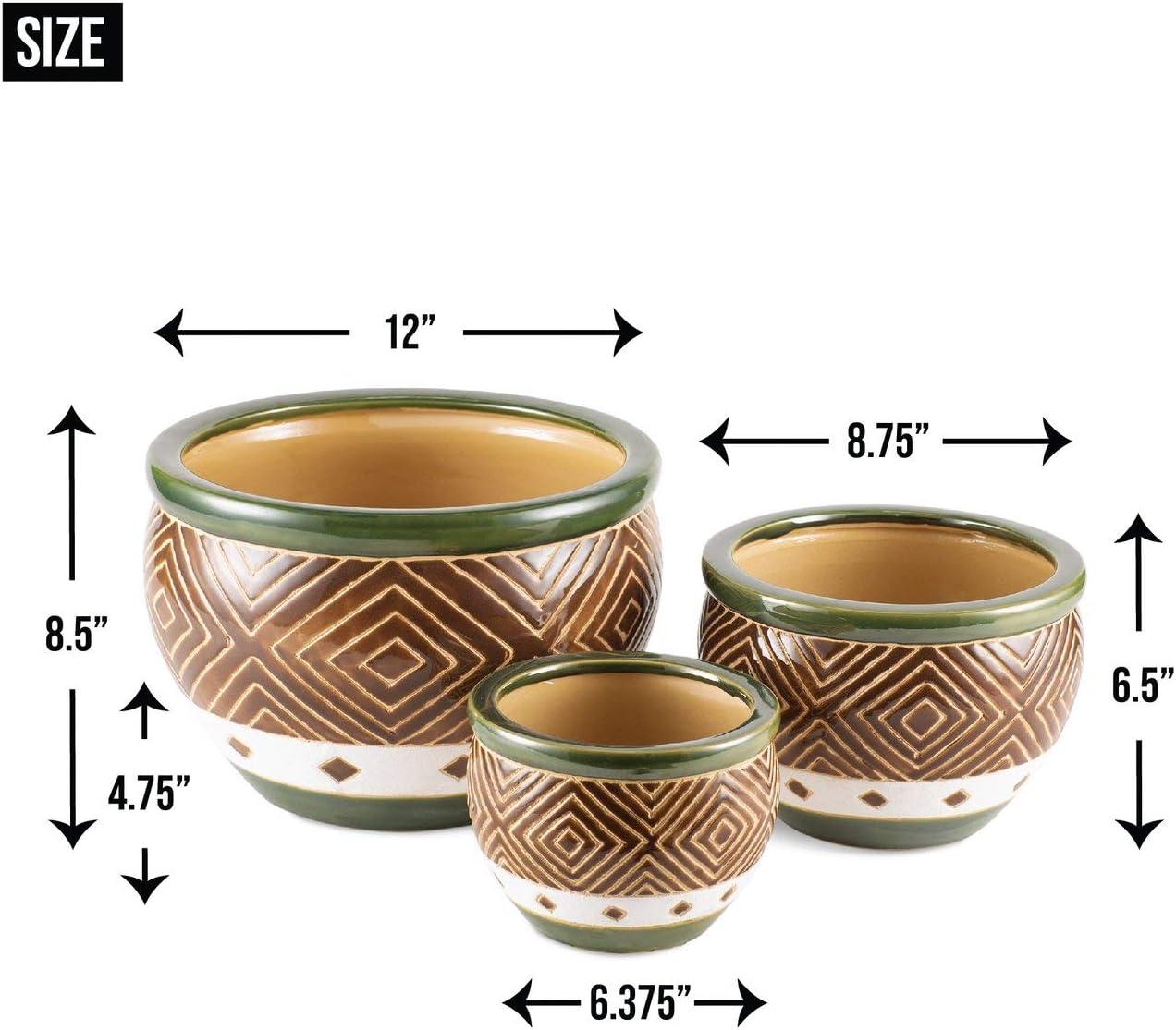 Jade and Sand Ceramic Planter Trio for Indoor/Outdoor Elegance