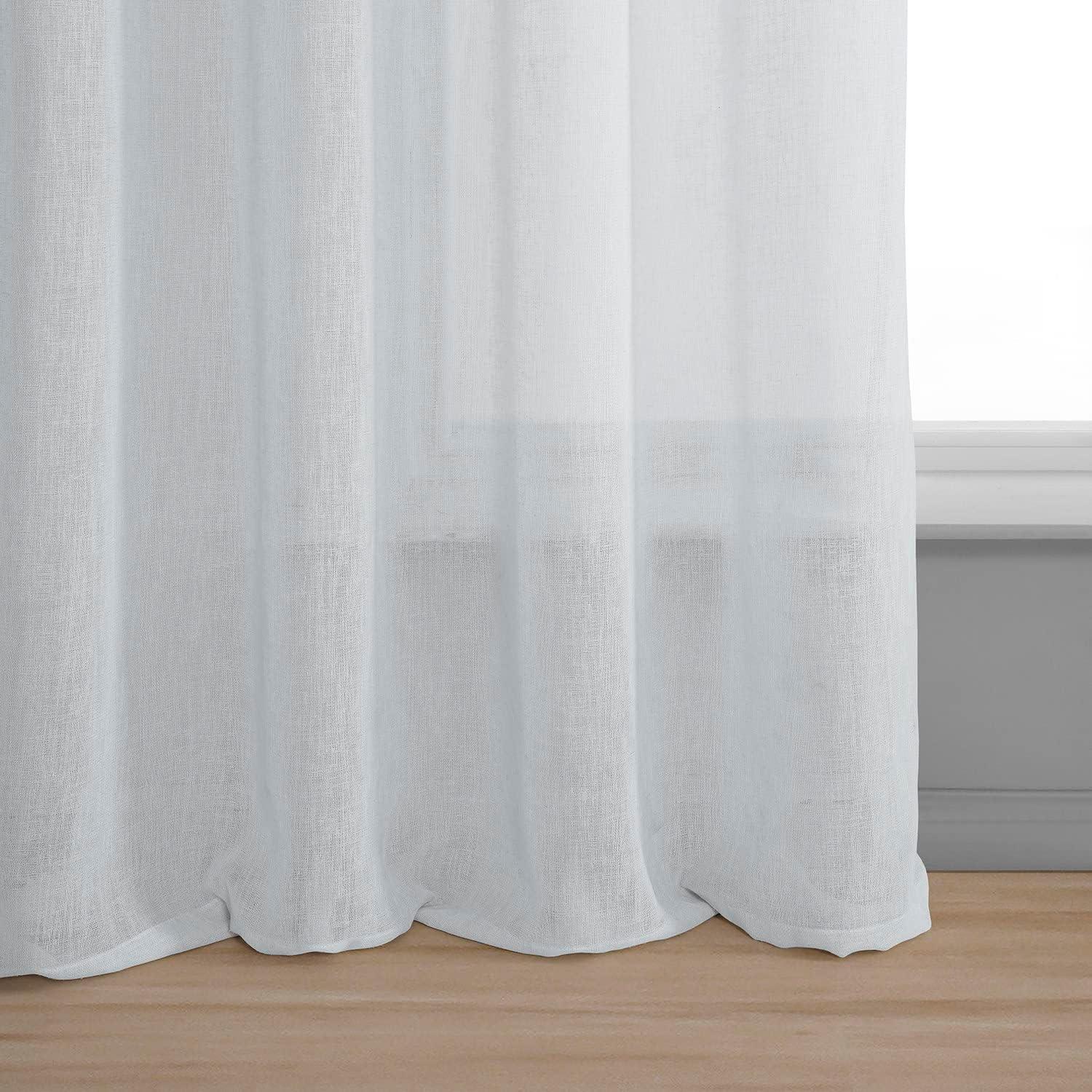 Aspen White Grommet Solid Faux Linen Sheer Curtain (1 Panel), Aspen White, 50W X 96L