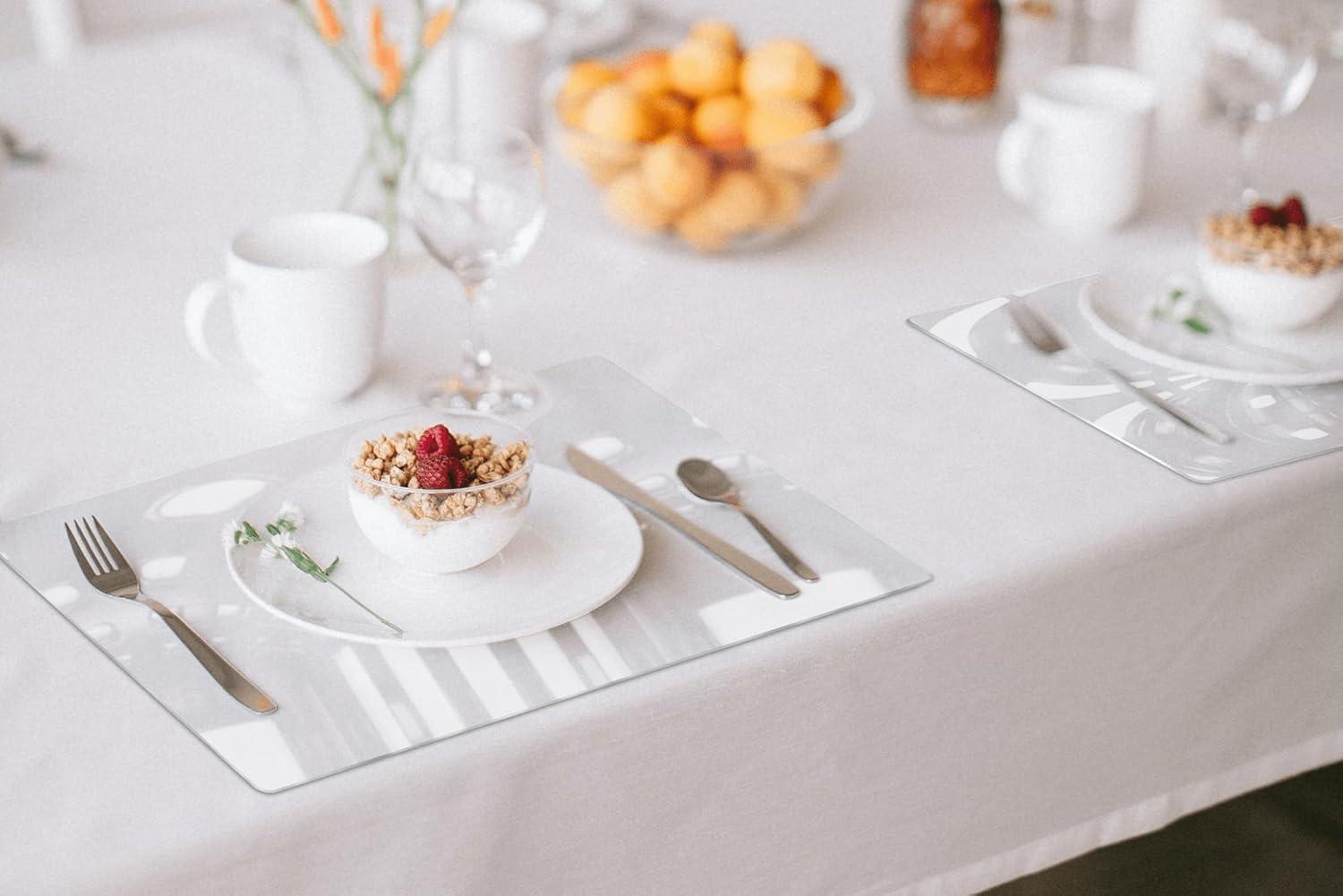 ExactMade - Clear Placemats Set of 6, USA Made, Safe, 12 x 18 Inch Rectangle, 2mm Thick Ultra Clear Smooth Vinyl, Table Mats Clear, Plastic Placemats for Kitchen Table, Dry Erase Place Mat