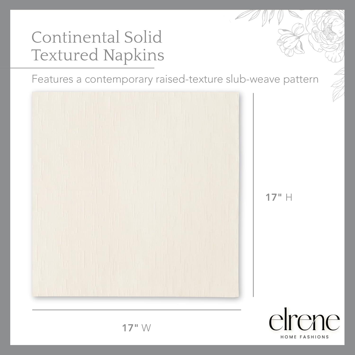 Continental Solid Texture Water and Stain Resistant Napkins, Set of 4 - 17" x 17" - Ivory - Elrene Home Fashions
