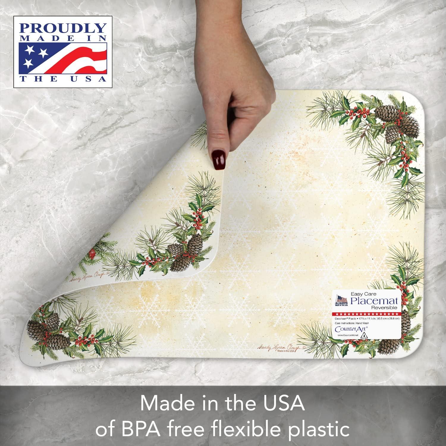 CounterArt "Vintage Christmas Tree" Reversible Easy Care Flexible Plastic Placemat, 4 Pack