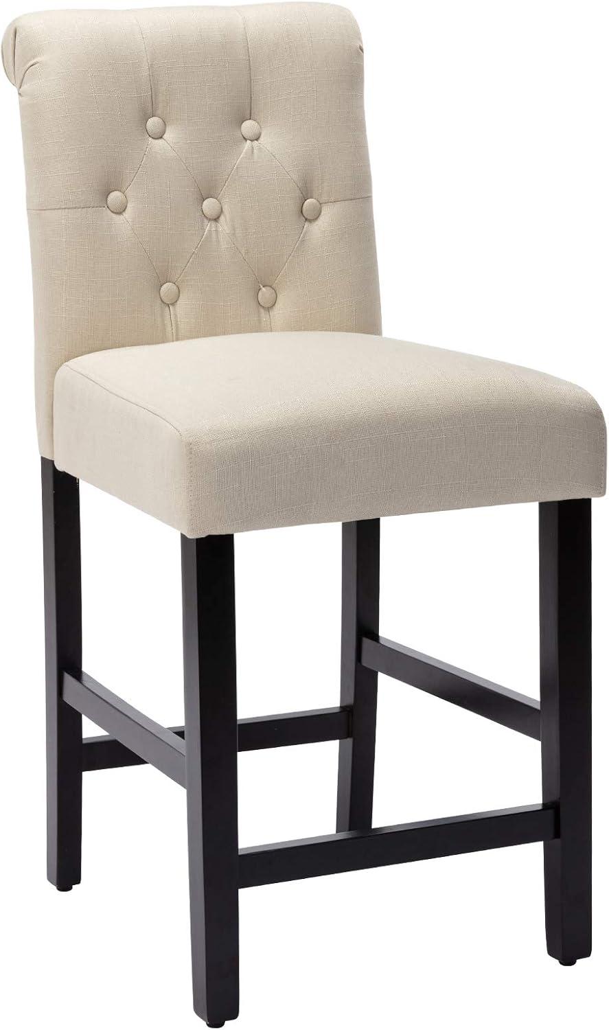 Beige Upholstered Button Tufted 24" Counter Stools, Set of 2