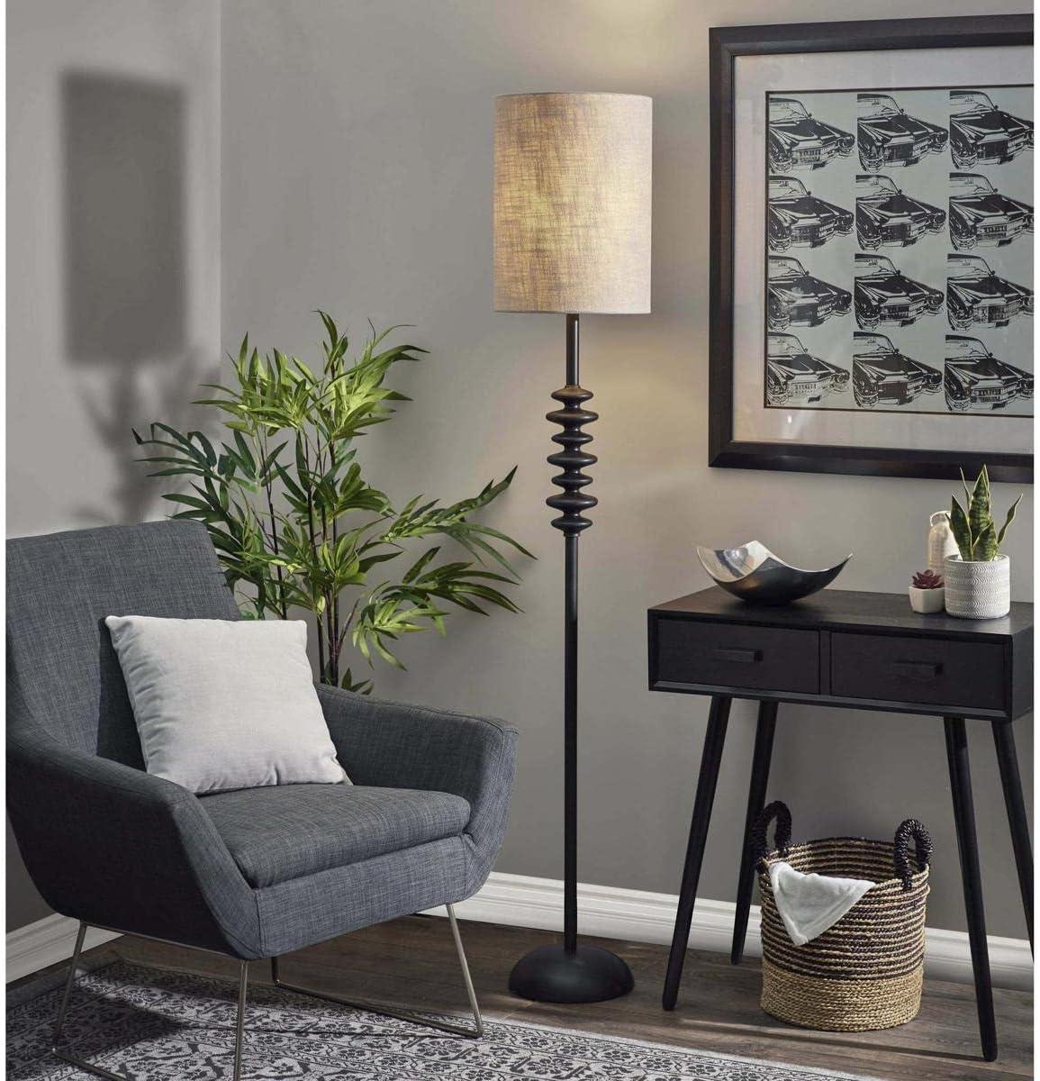 Beatrice Black Polyresin Floor Lamp with Taupe Shade