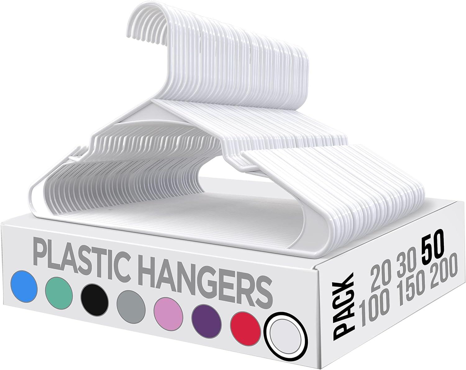 Utopia Home 50-Pack White Plastic Hangers for Clothes - Space Saving Notched Hangers - Durable and Slim - Shoulder Grooves